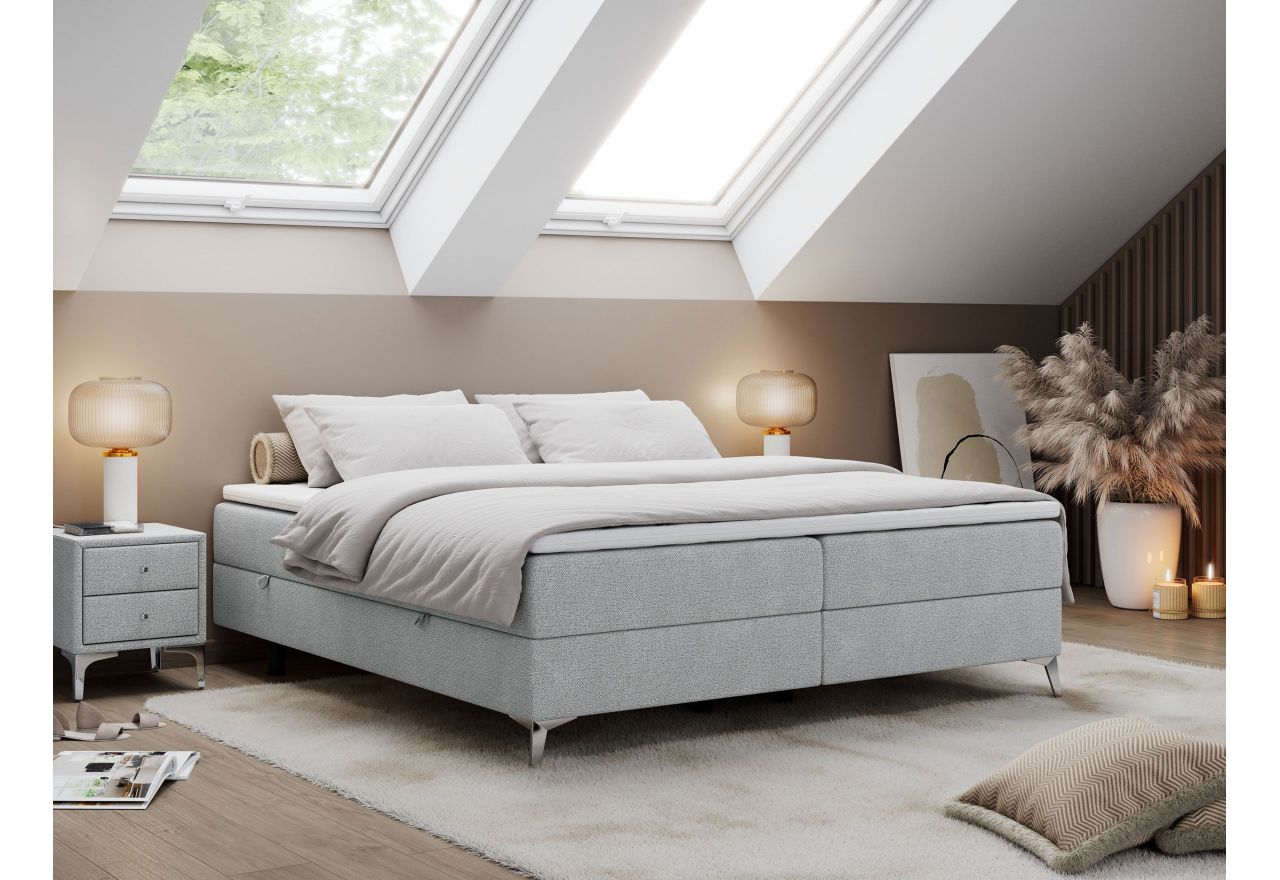 Łóżko kontynentalne bez wezgłowia LESS 200x200 - H3 - jasnoszary, struktura