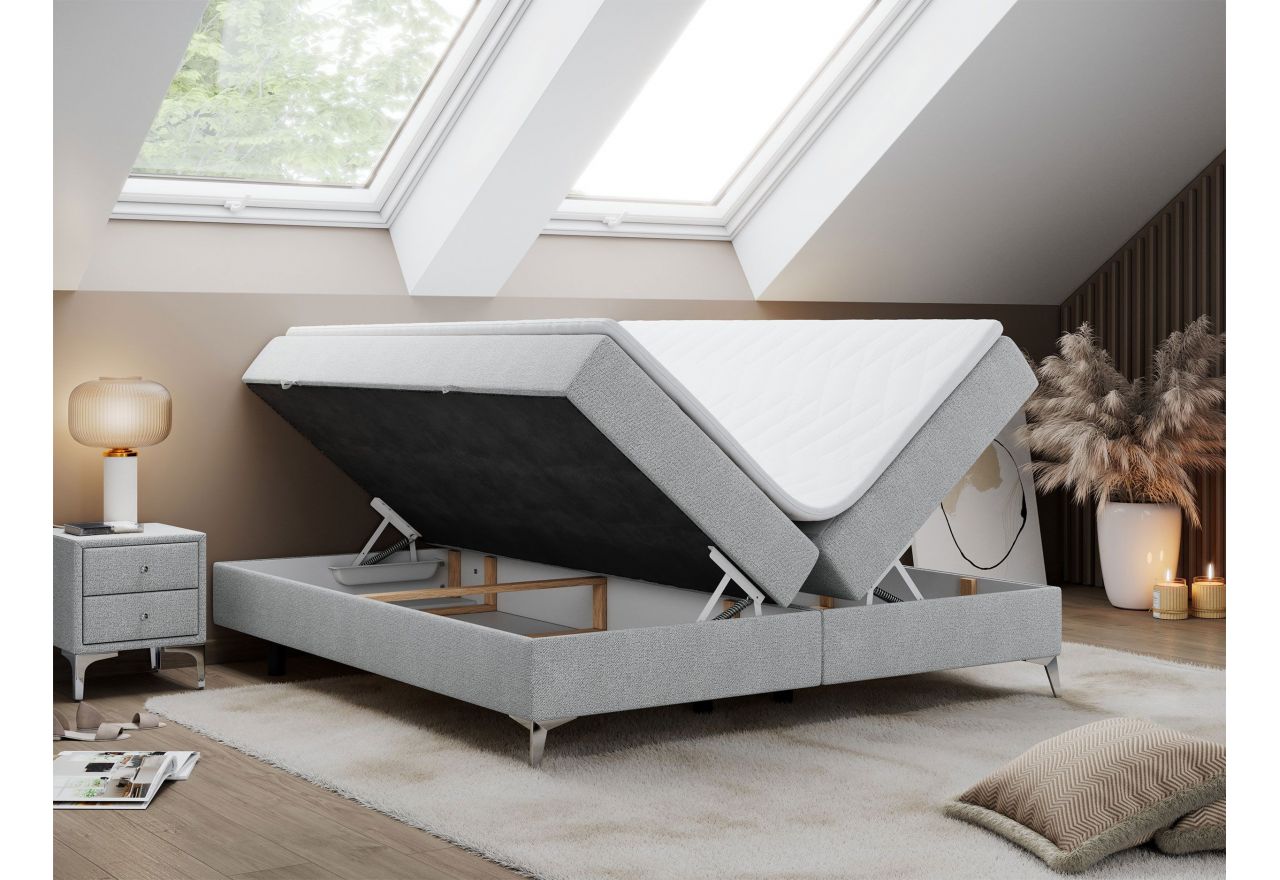 Łóżko kontynentalne bez wezgłowia LESS 200x200 - H4 - jasnoszary, struktura