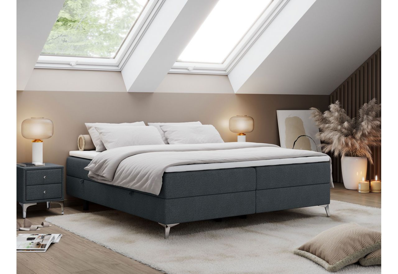 Łóżko kontynentalne bez wezgłowia LESS 200x200 - H3 - ciemnoszary, struktura