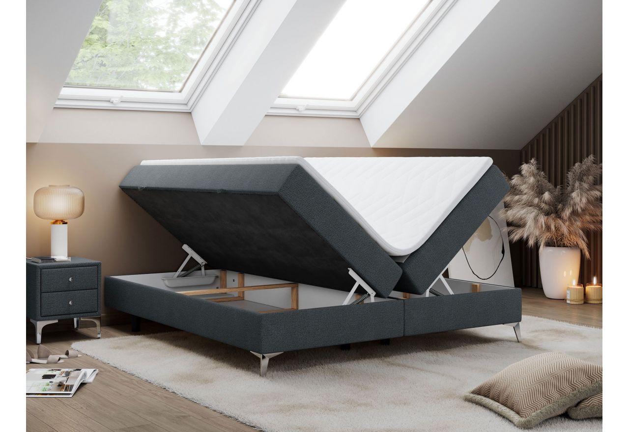 Łóżko kontynentalne bez wezgłowia LESS 160x200 - H4 - ciemnoszary, struktura