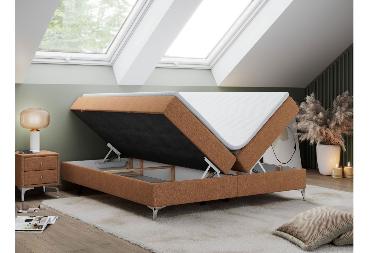 Łóżko kontynentalne bez wezgłowia LESS 180x200 - H3 - pomarańczowy, struktura