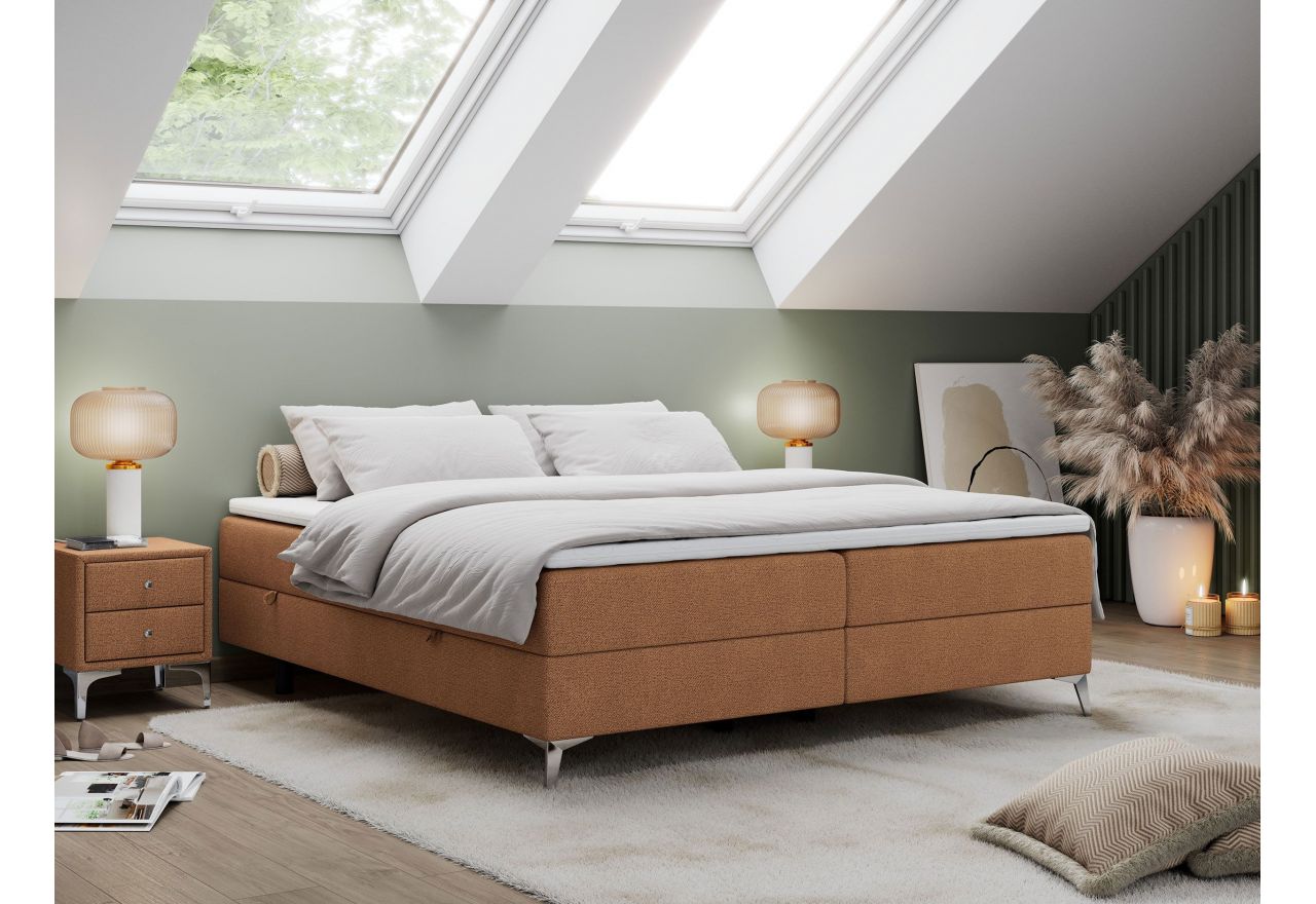 Łóżko kontynentalne bez wezgłowia LESS 200x200 - H3 - pomarańczowy, struktura