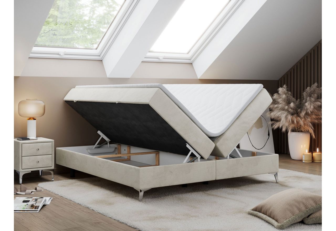 Łóżko kontynentalne bez wezgłowia LESS 120x200 - H3 - beżowy, welwet