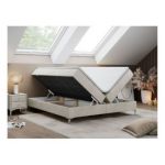 Łóżko kontynentalne bez wezgłowia LESS 120x200 - H3 - beżowy, welwet