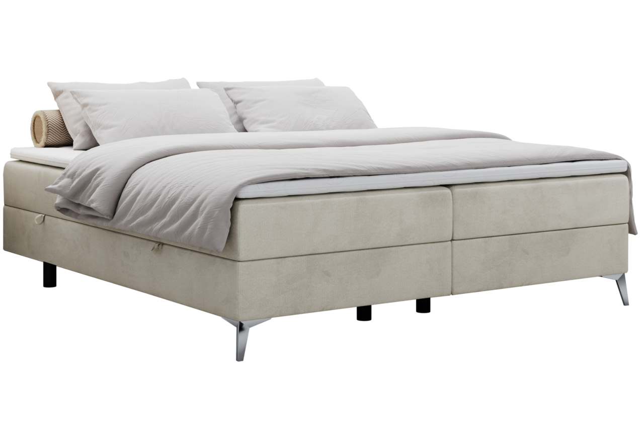 Łóżko kontynentalne bez wezgłowia LESS 140x200 - H3 - beżowy, welwet