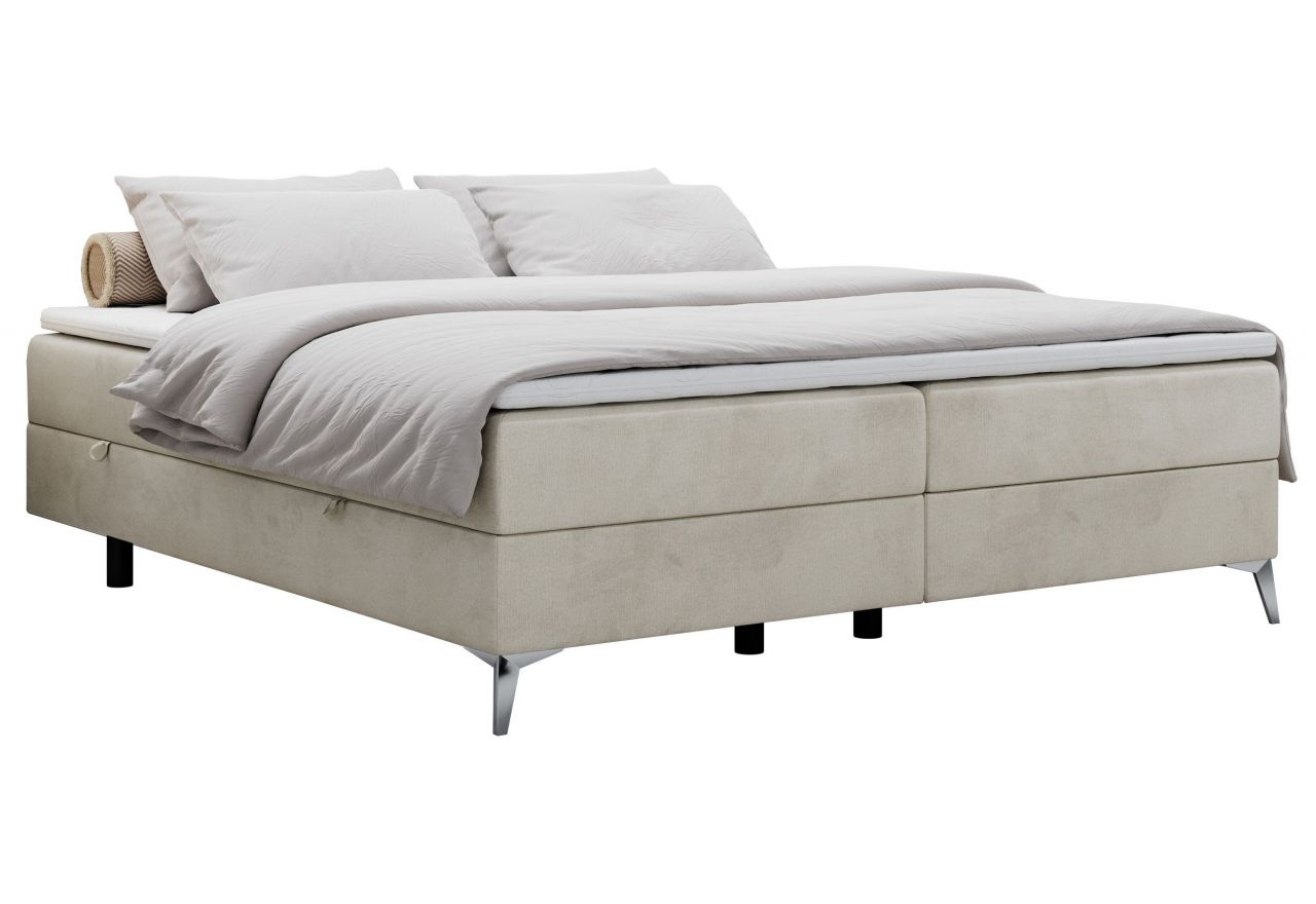 Łóżko kontynentalne bez wezgłowia LESS 140x200 - H3 - beżowy, welwet