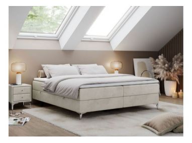 Łóżko kontynentalne bez wezgłowia LESS 200x200 - H3 - beżowy, welwet