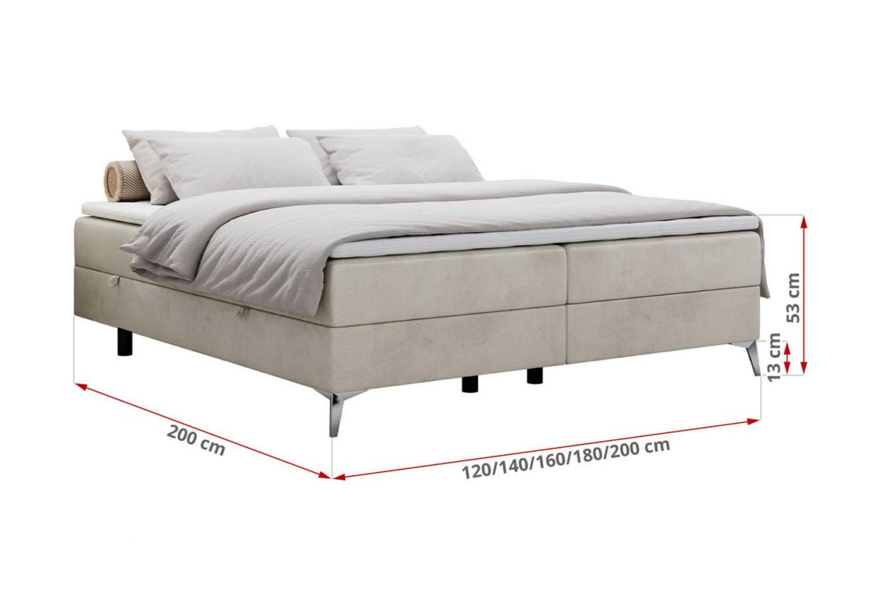 Łóżko kontynentalne bez wezgłowia LESS 140x200 - H4 - beżowy, welwet