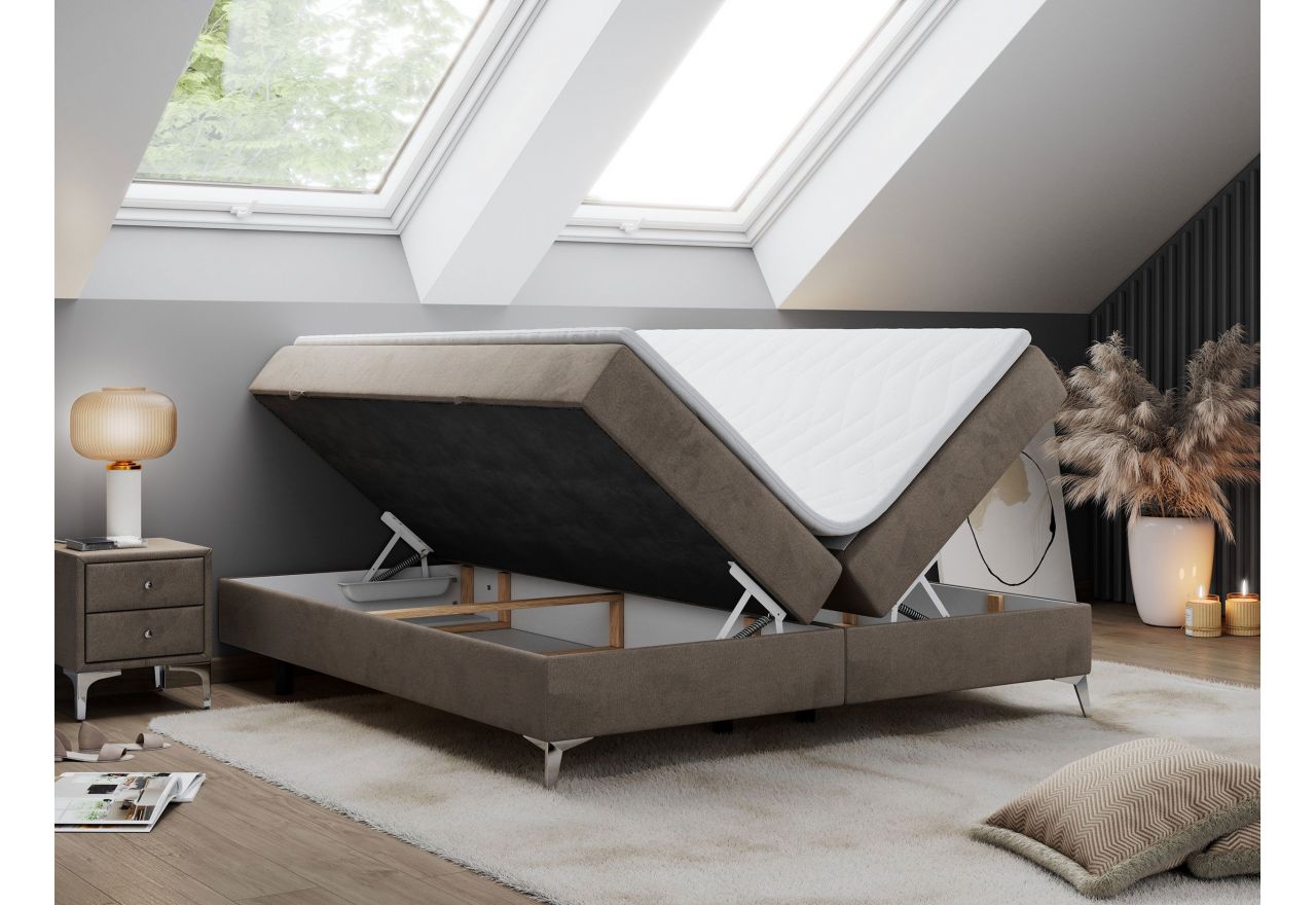 Łóżko kontynentalne bez wezgłowia LESS 120x200 - H3 - brązowy, welwet