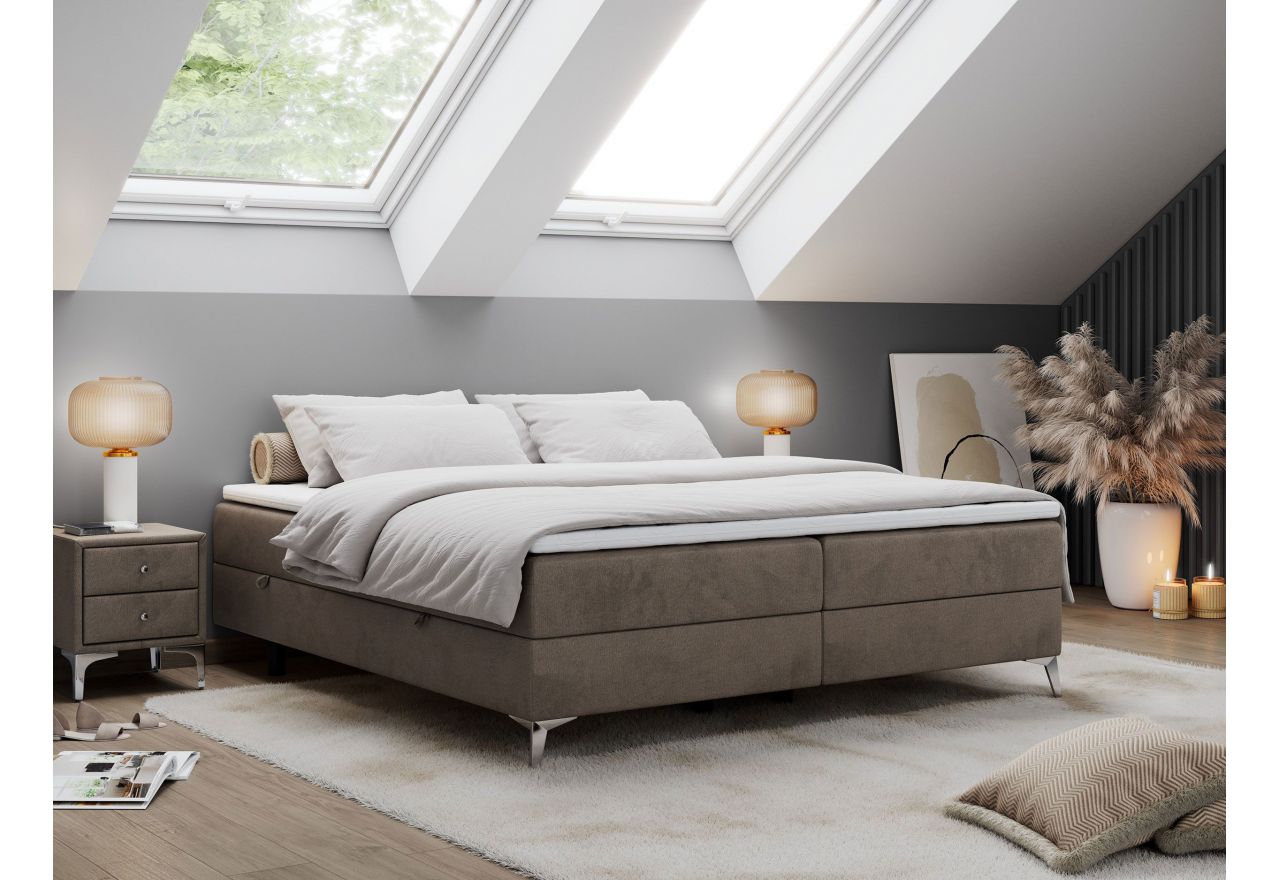 Łóżko kontynentalne bez wezgłowia LESS 140x200 - H3 - brązowy, welwet