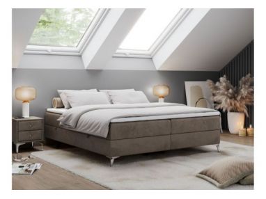 Łóżko kontynentalne bez wezgłowia LESS 160x200 - H3 - brązowy, welwet