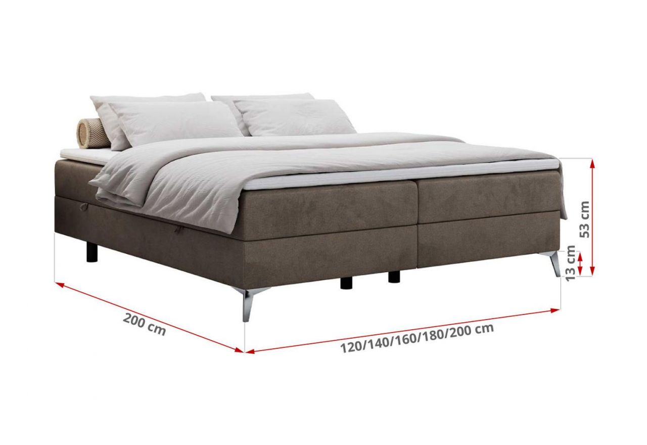 Łóżko kontynentalne bez wezgłowia LESS 180x200 - H3 - brązowy, welwet