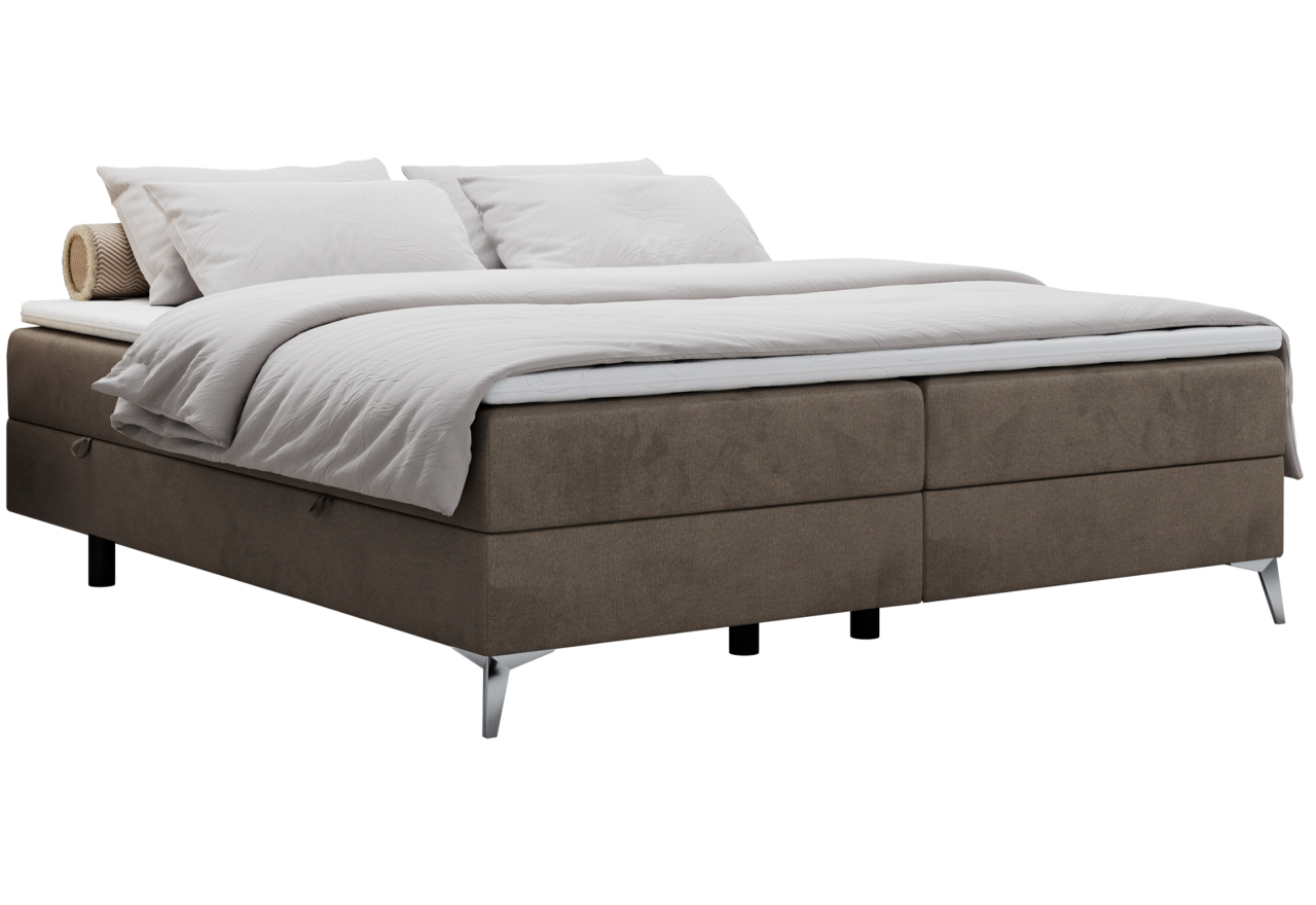 Łóżko kontynentalne bez wezgłowia LESS 200x200 - H3 - brązowy, welwet