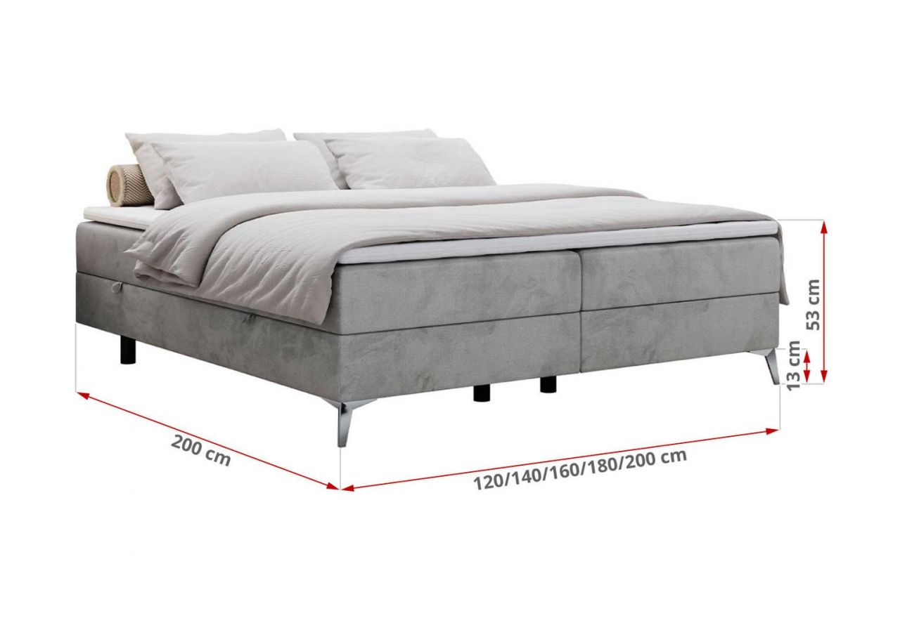 Łóżko kontynentalne bez wezgłowia LESS 120x200 - H3 - jasnoszary, welwet