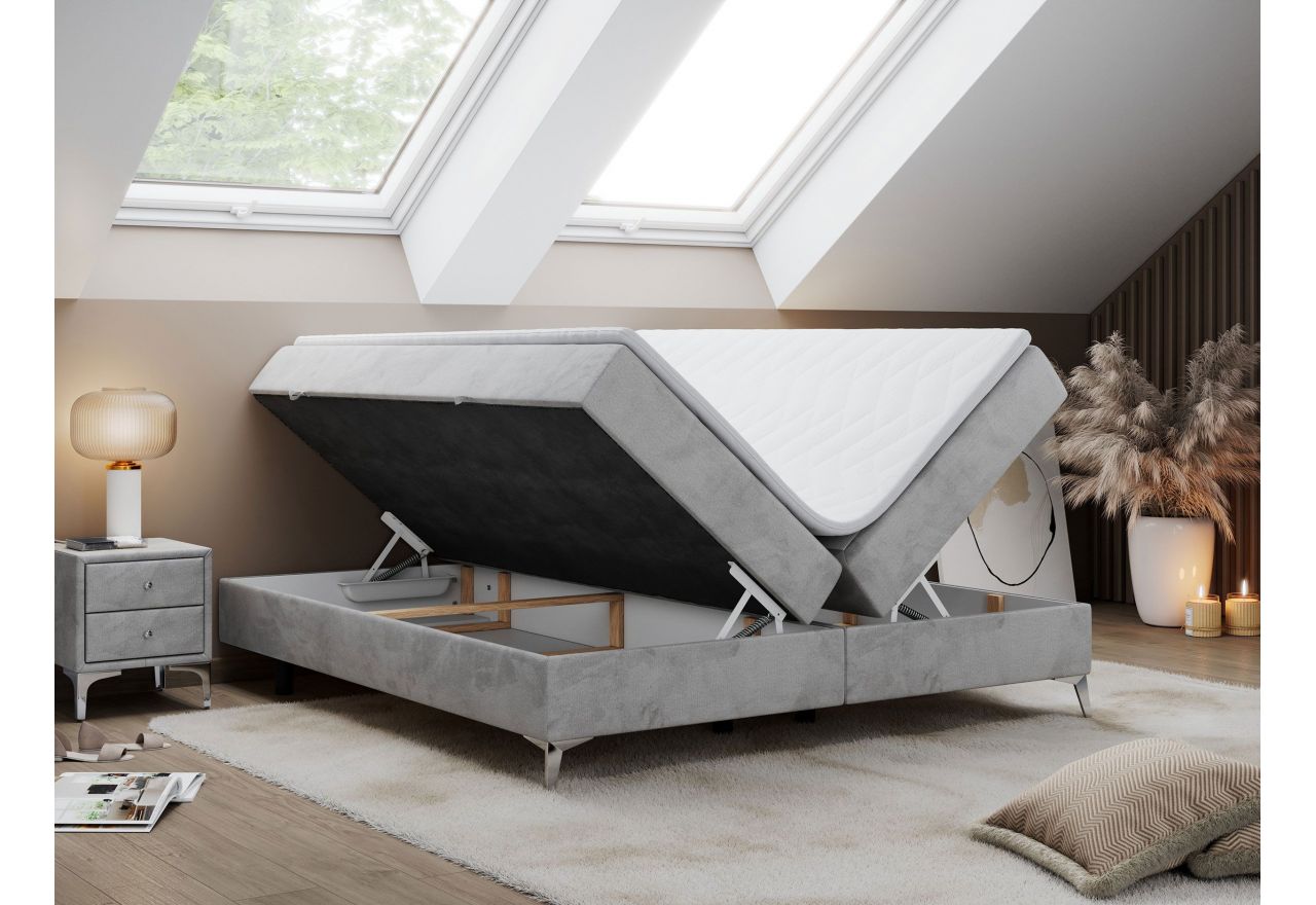 Łóżko kontynentalne bez wezgłowia LESS 140x200 - H3 - jasnoszary, welwet