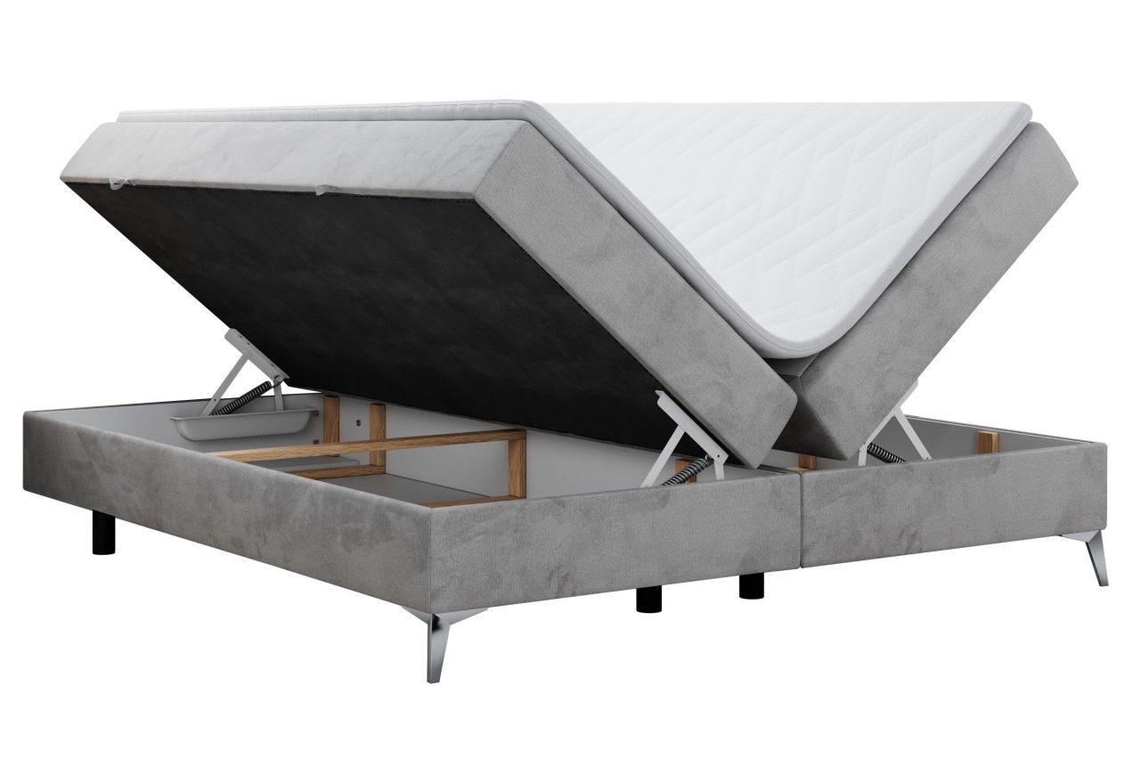 Łóżko kontynentalne bez wezgłowia LESS 140x200 - H4 - jasnoszary, welwet