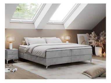 Łóżko kontynentalne bez wezgłowia LESS 180x200 - H4 - jasnoszary, welwet