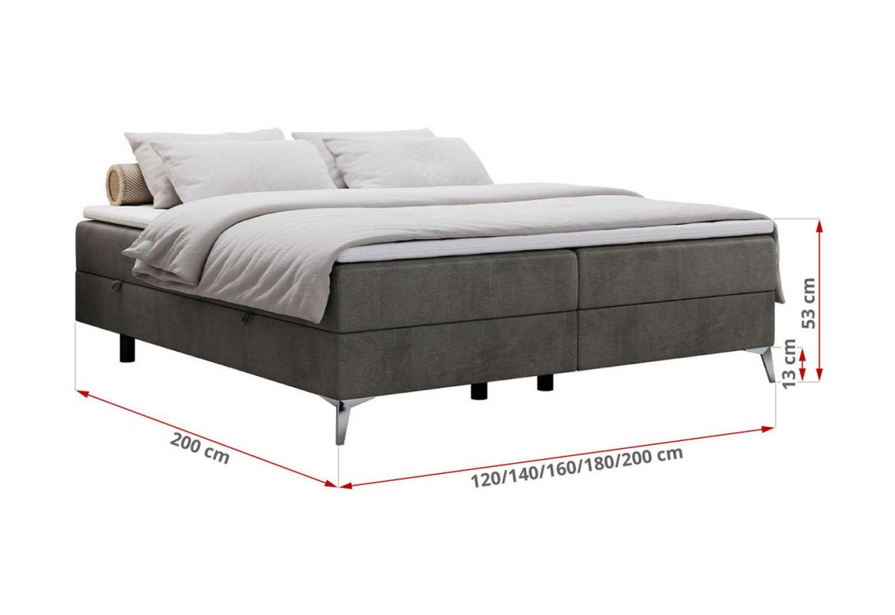 Łóżko kontynentalne bez wezgłowia LESS 160x200 - H4 - ciemnoszary, welwet