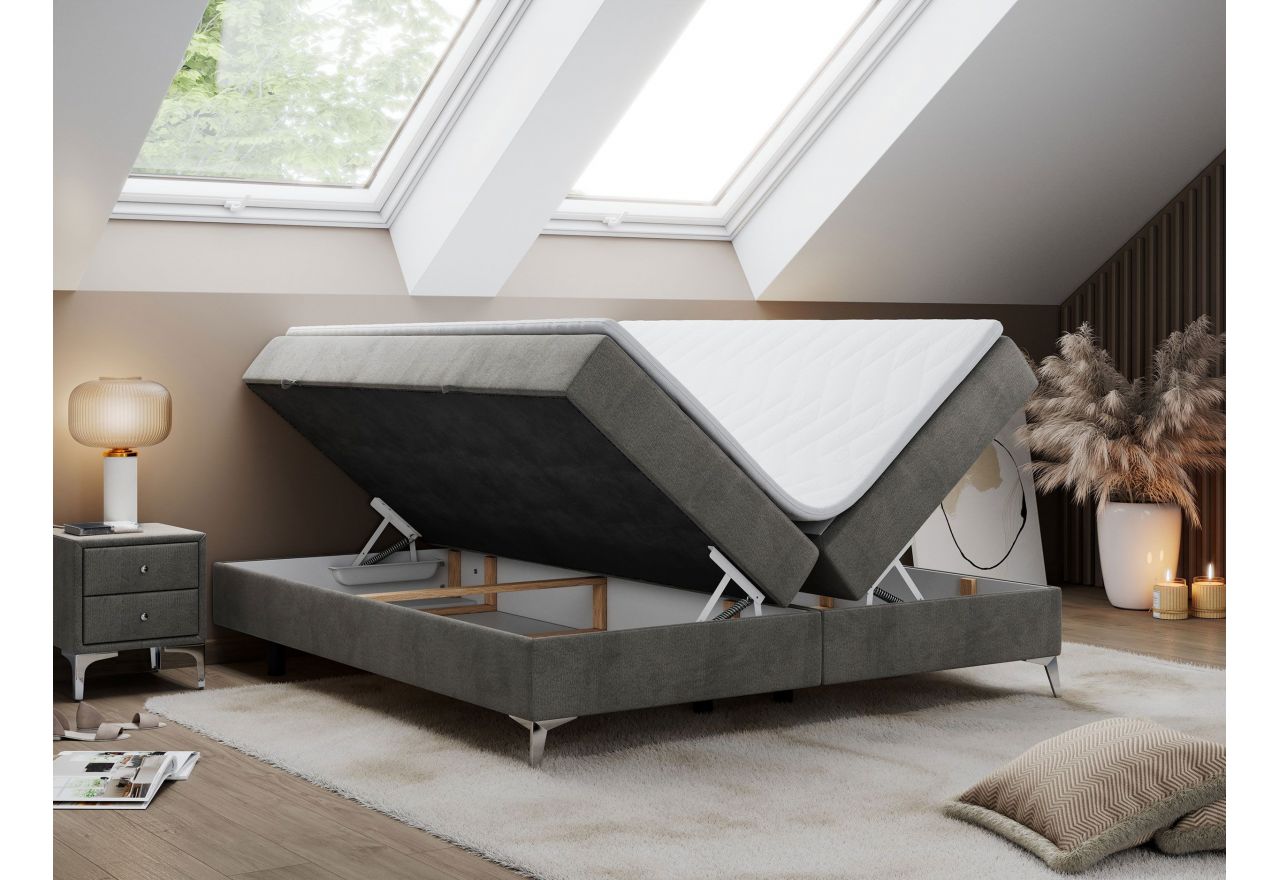 Łóżko kontynentalne bez wezgłowia LESS 160x200 - H4 - ciemnoszary, welwet