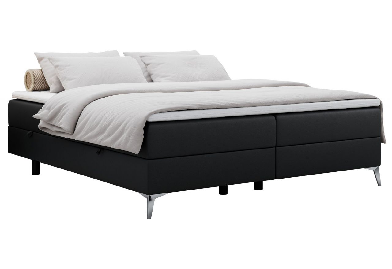 Łóżko kontynentalne bez wezgłowia LESS 140x200 - H4 - czarny, ekoskóra