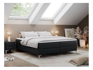 Łóżko kontynentalne bez wezgłowia LESS 160x200 - H4 - czarny, ekoskóra