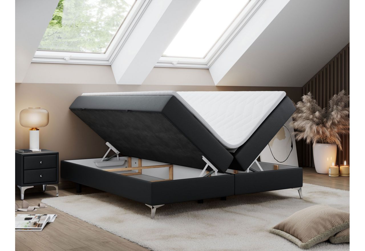 Łóżko kontynentalne bez wezgłowia LESS 160x200 - H4 - czarny, ekoskóra