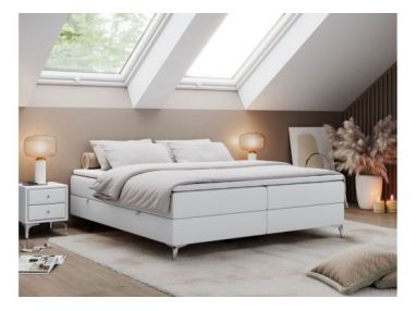 Łóżko kontynentalne bez wezgłowia LESS 140x200 - H3 - biały, ekoskóra