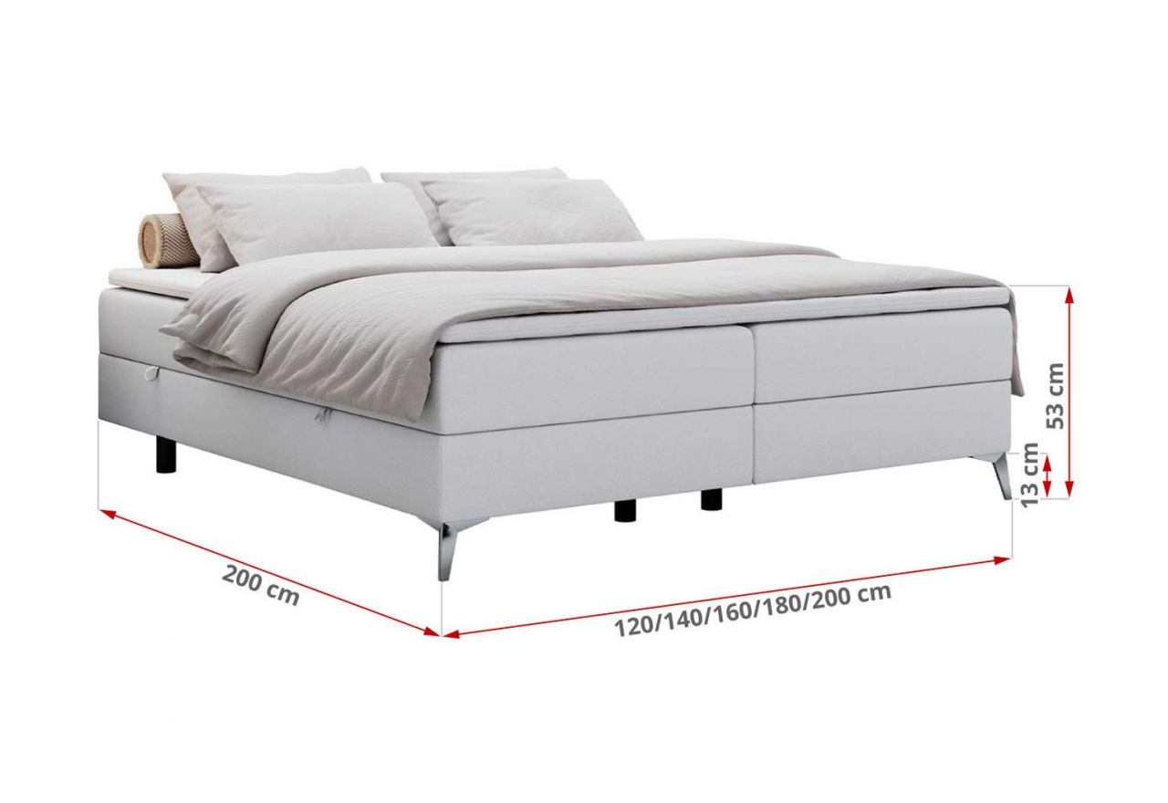 Łóżko kontynentalne bez wezgłowia LESS 180x200 - H3 - biały, ekoskóra