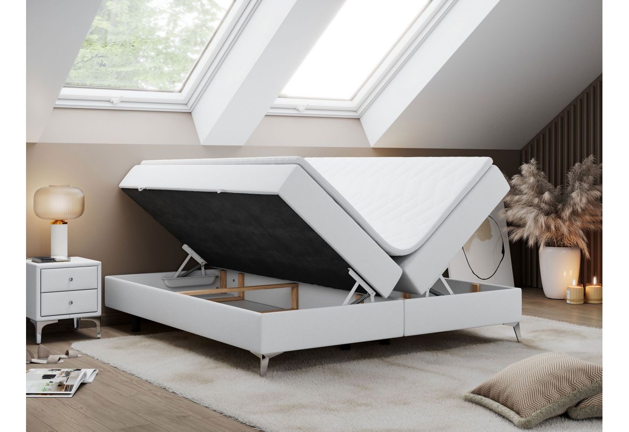 Łóżko kontynentalne bez wezgłowia LESS 180x200 - H3 - biały, ekoskóra