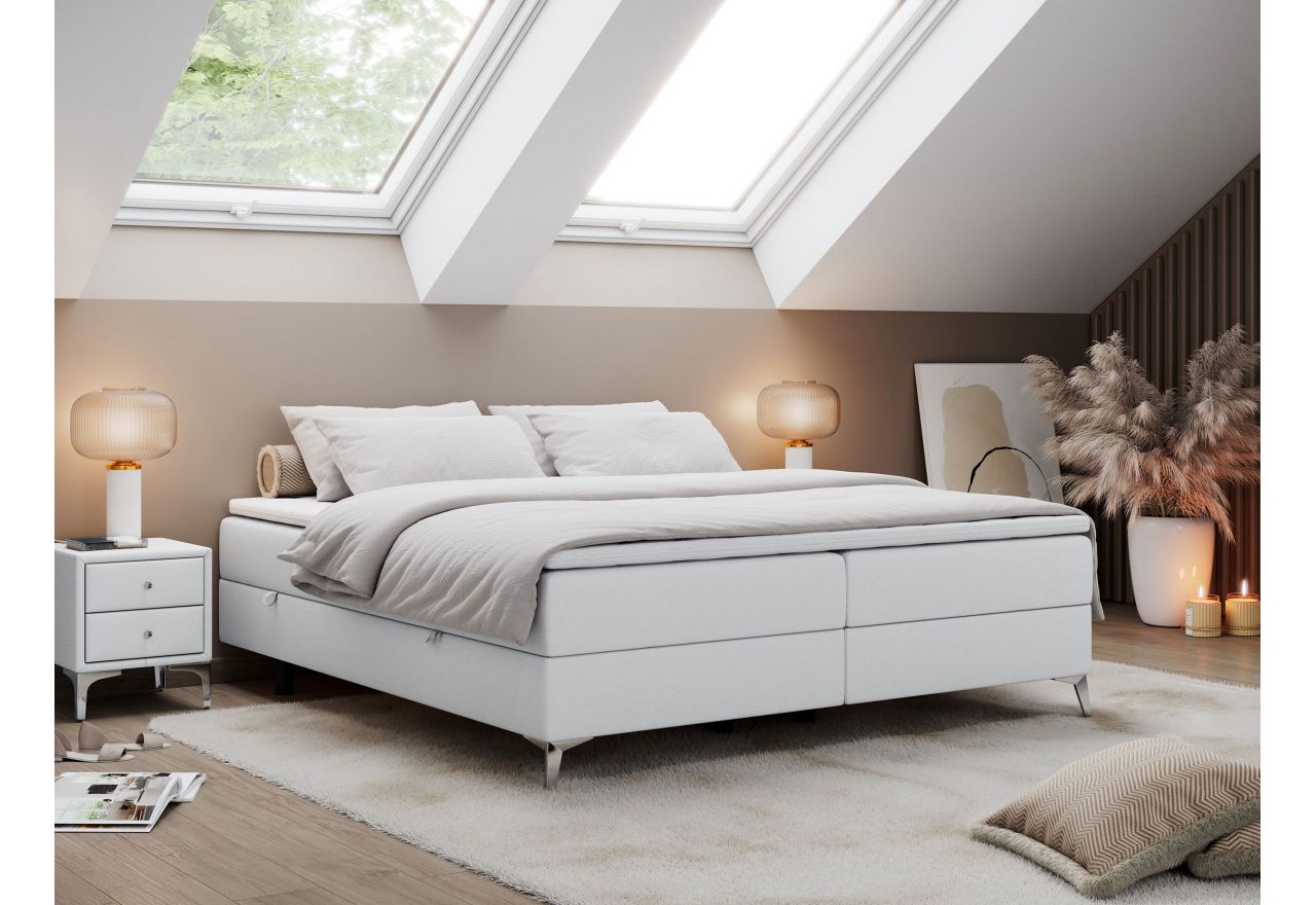 Łóżko kontynentalne bez wezgłowia LESS 200x200 - H3 - biały, ekoskóra