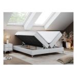 Łóżko kontynentalne bez wezgłowia LESS 200x200 - H4 - biały, ekoskóra