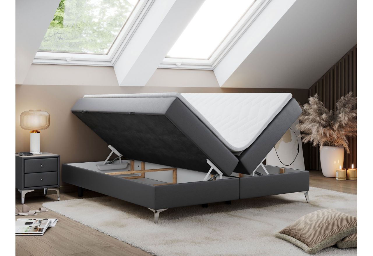 Łóżko kontynentalne bez wezgłowia LESS 160x200 - H3 - ciemnoszary, ekoskóra