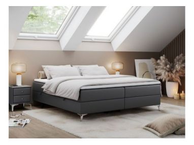 Łóżko kontynentalne bez wezgłowia LESS 200x200 - H4 - ciemnoszary, ekoskóra