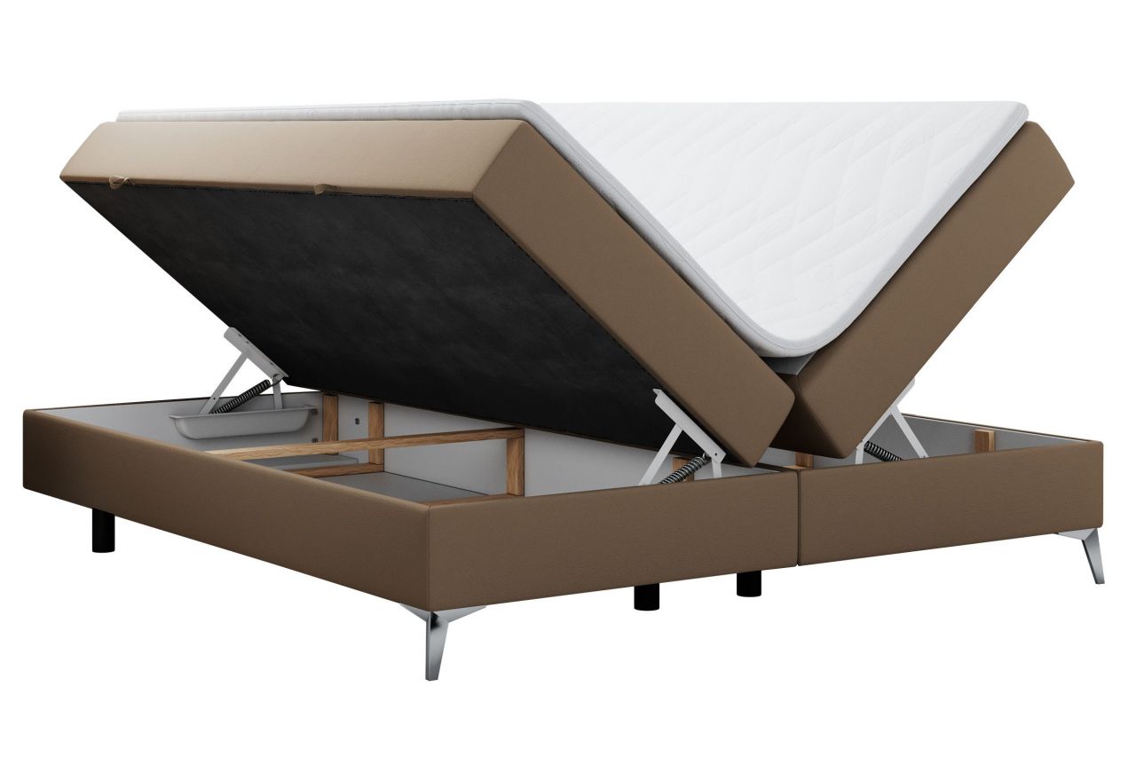 Łóżko kontynentalne bez wezgłowia LESS 120x200 - H3 - brązowy, ekoskóra