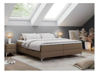 Łóżko kontynentalne bez wezgłowia LESS 200x200 - H3 - brązowy, ekoskóra