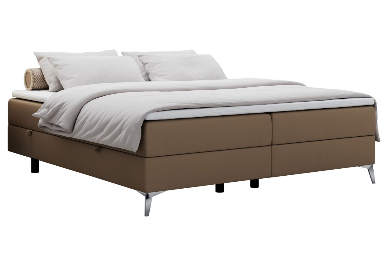 Łóżko kontynentalne bez wezgłowia LESS 140x200 - H4 - brązowy, ekoskóra
