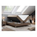 Łóżko kontynentalne bez wezgłowia LESS 160x200 - H4 - brązowy, ekoskóra