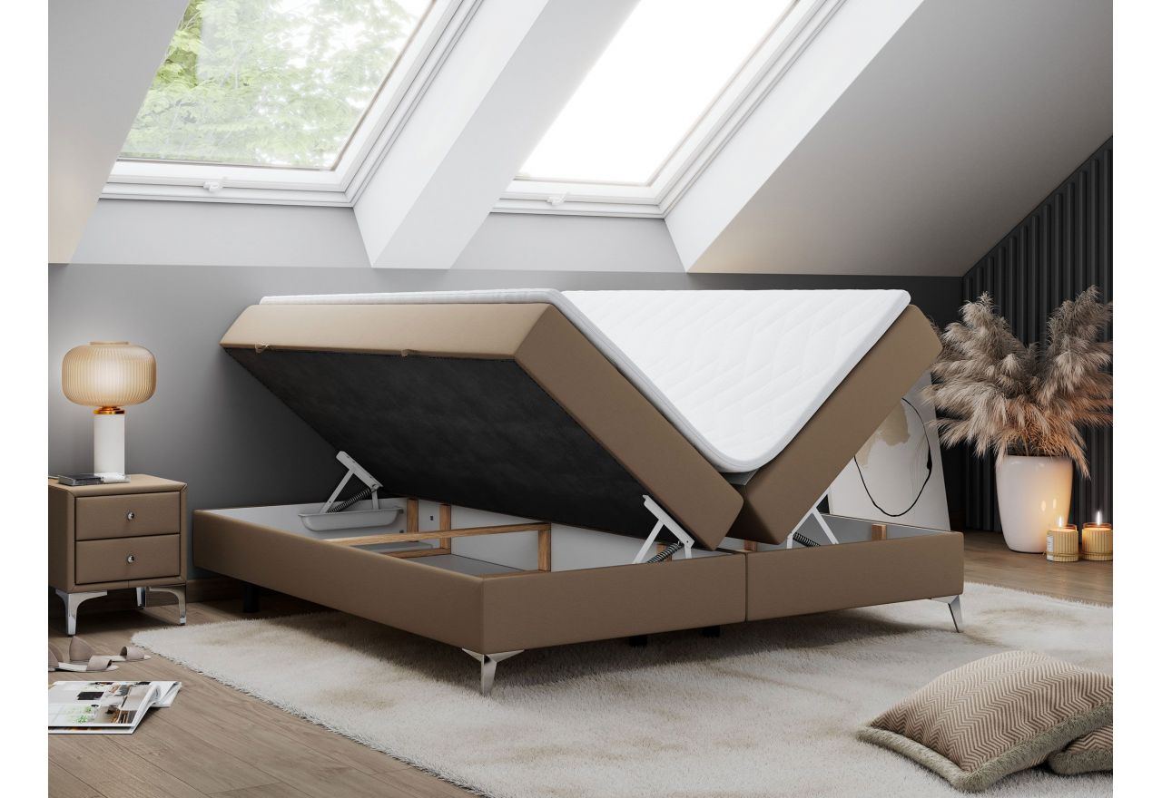 Łóżko kontynentalne bez wezgłowia LESS 200x200 - H4 - brązowy, ekoskóra