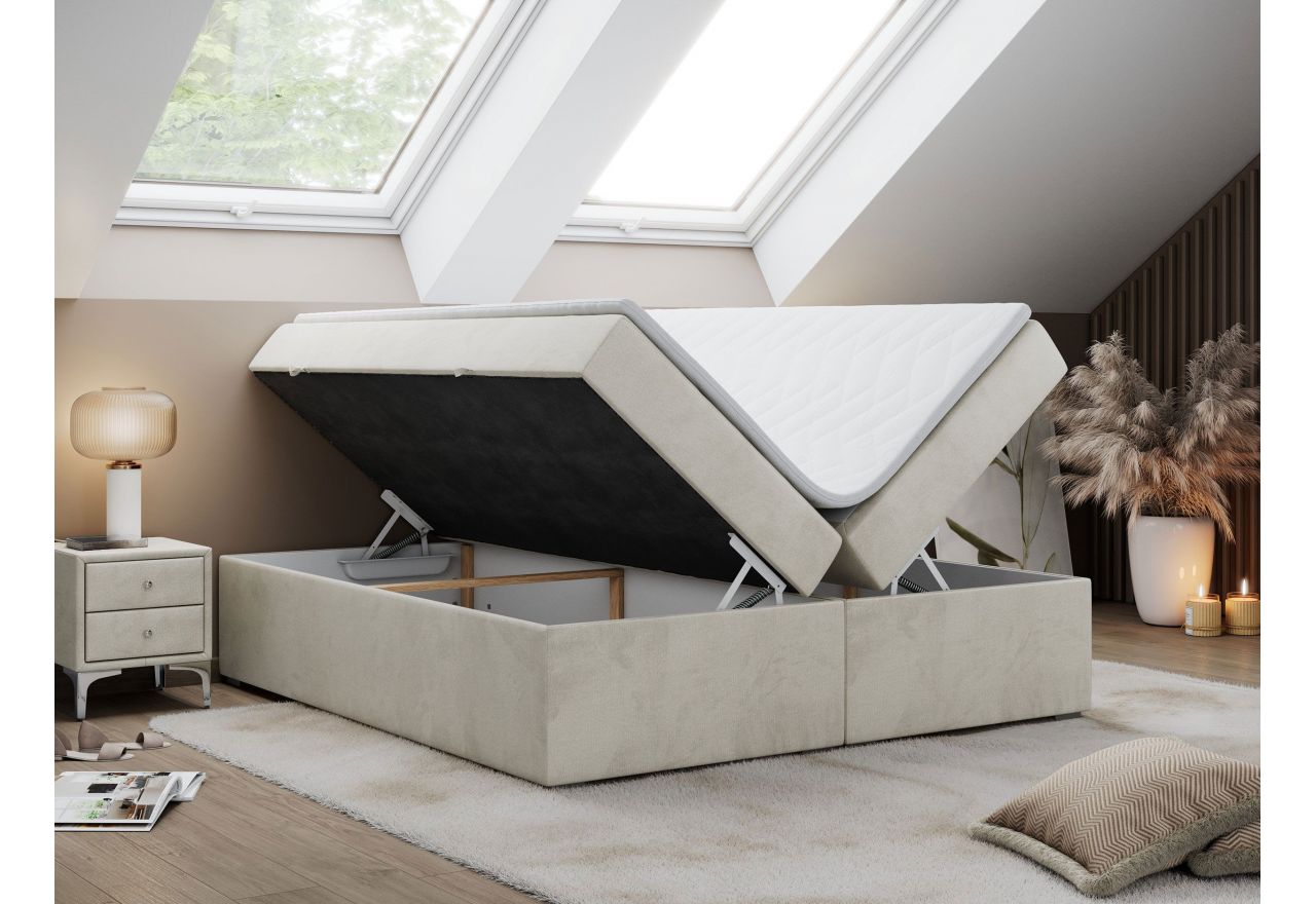 Łóżko kontynentalne bez wezgłowia BESS 160x200 - H3 - beżowy, welwet