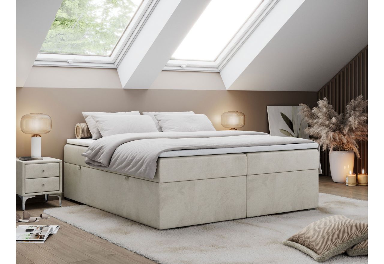 Łóżko kontynentalne bez wezgłowia BESS 180x200 - H3 - beżowy, welwet