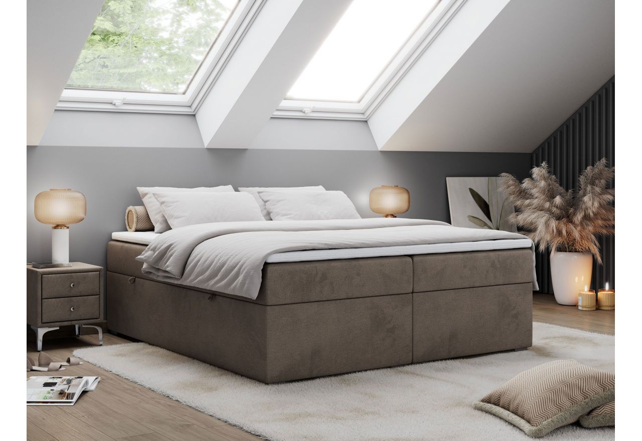 Łóżko kontynentalne bez wezgłowia BESS 160x200 - H3 - brązowy, welwet