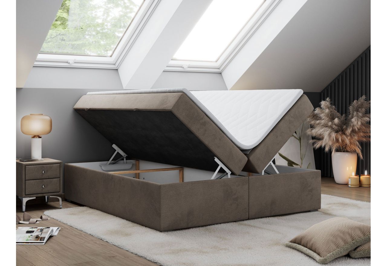 Łóżko kontynentalne bez wezgłowia BESS 160x200 - H4 - brązowy, welwet