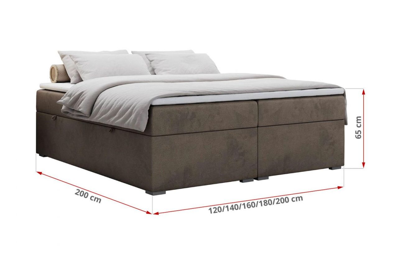 Łóżko kontynentalne bez wezgłowia BESS 200x200 - H4 - brązowy, welwet