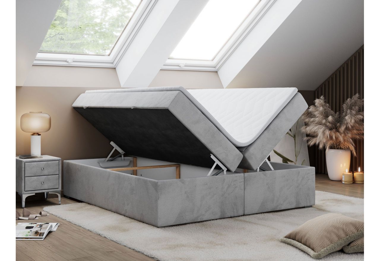 Łóżko kontynentalne bez wezgłowia BESS 120x200 - H3 - jasnoszary, welwet