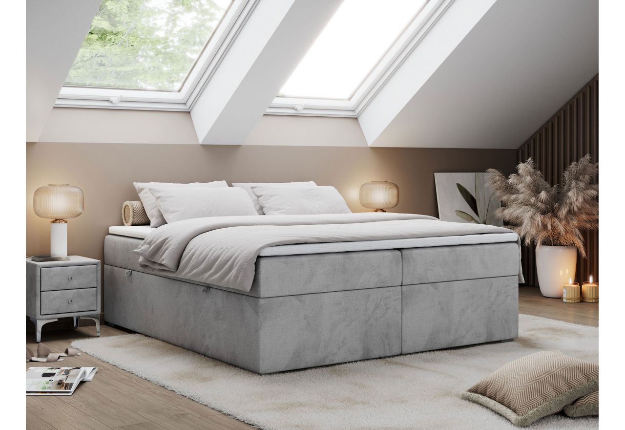 Łóżko kontynentalne bez wezgłowia BESS 140x200 - H4 - jasnoszary, welwet