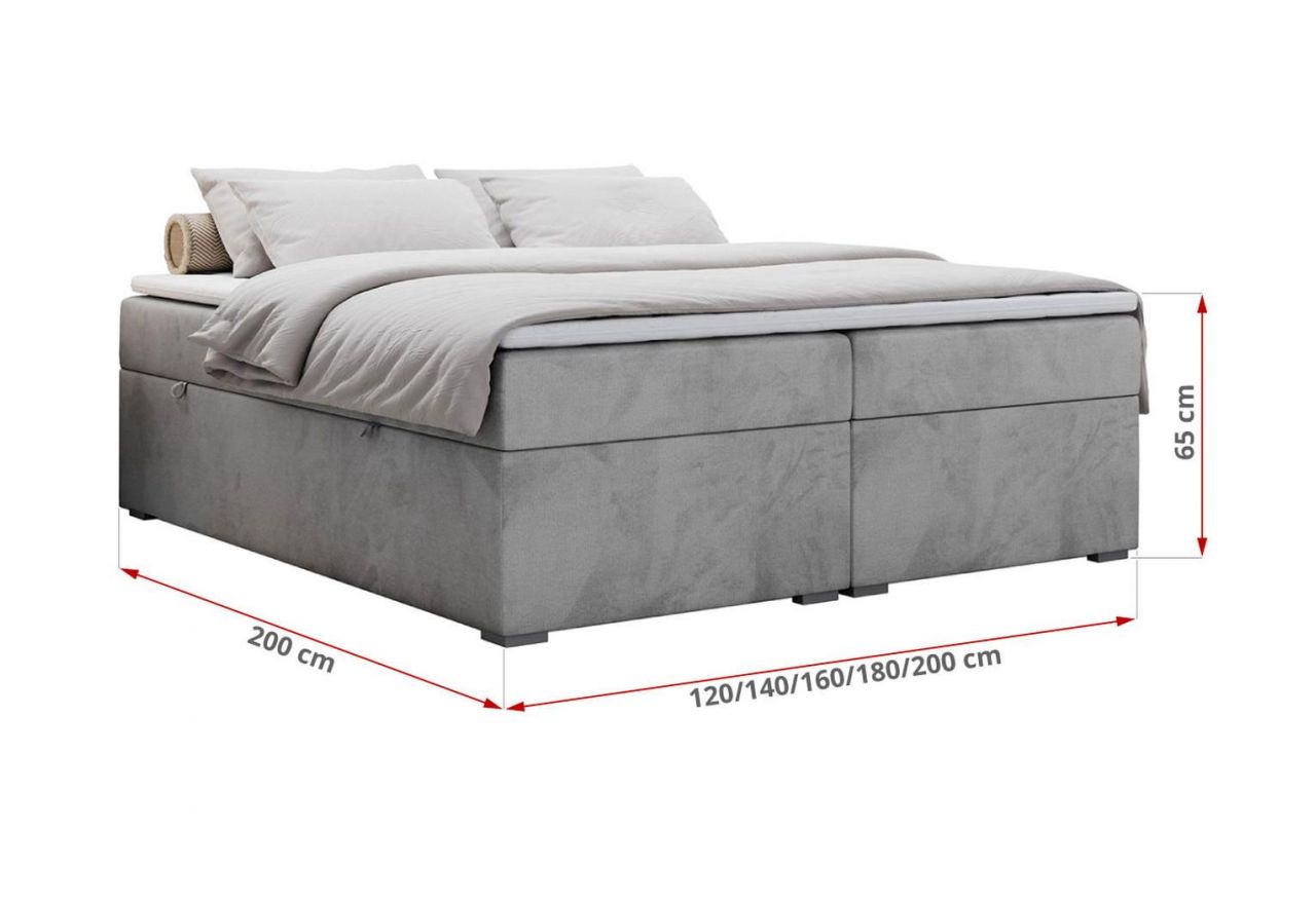 Łóżko kontynentalne bez wezgłowia BESS 200x200 - H4 - jasnoszary, welwet