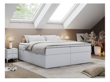 Łóżko kontynentalne bez wezgłowia BESS 200x200 - H3 - biały, ekoskóra