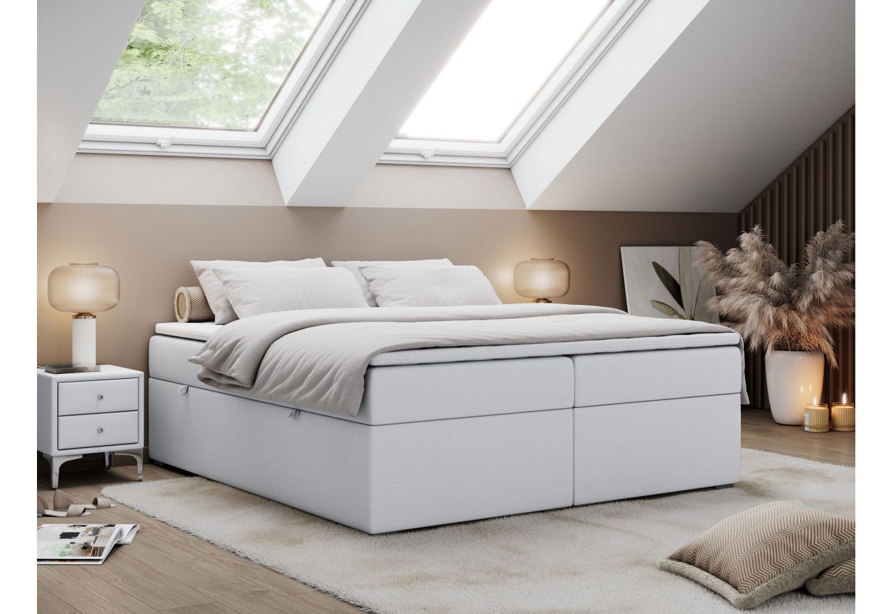 Łóżko kontynentalne bez wezgłowia BESS 200x200 - H3 - biały, ekoskóra