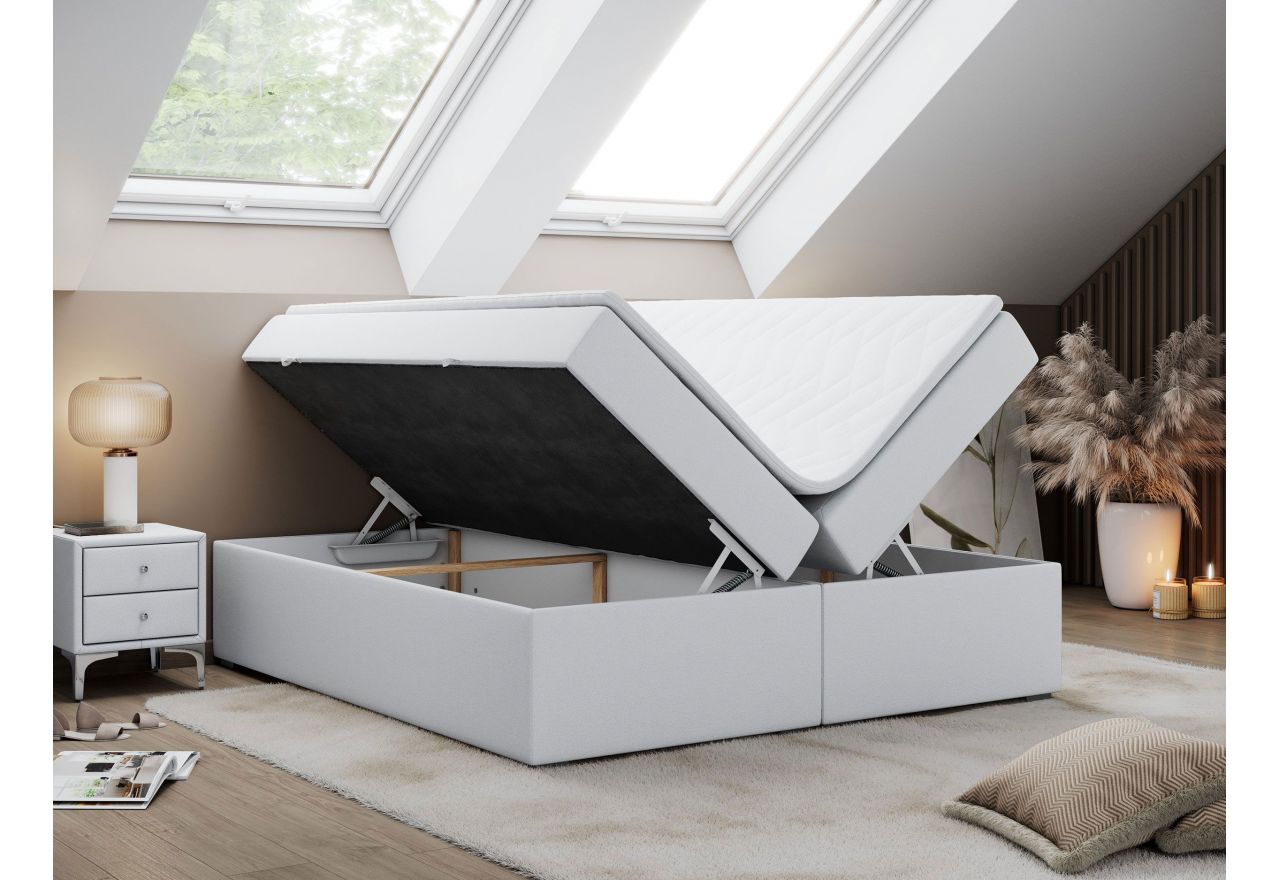 Łóżko kontynentalne bez wezgłowia BESS 200x200 - H3 - biały, ekoskóra