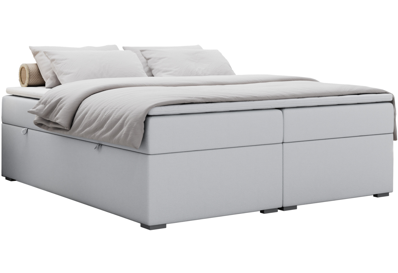 Łóżko kontynentalne bez wezgłowia BESS 200x200 - H4 - biały, ekoskóra